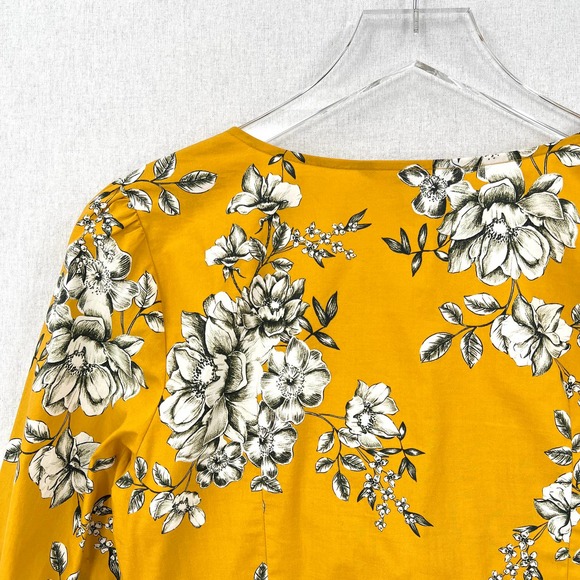 MARISSA WEBB Shirt Womens XS Yellow Karlee Cropped Twist Top Long Sleeve Floral - Picture 9 of 16
